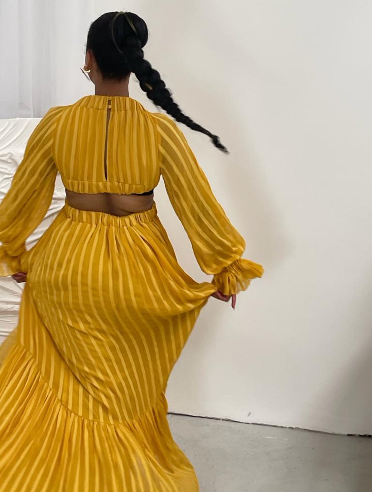 Sunshine Plunge Neck Dress with Volume Sleeves