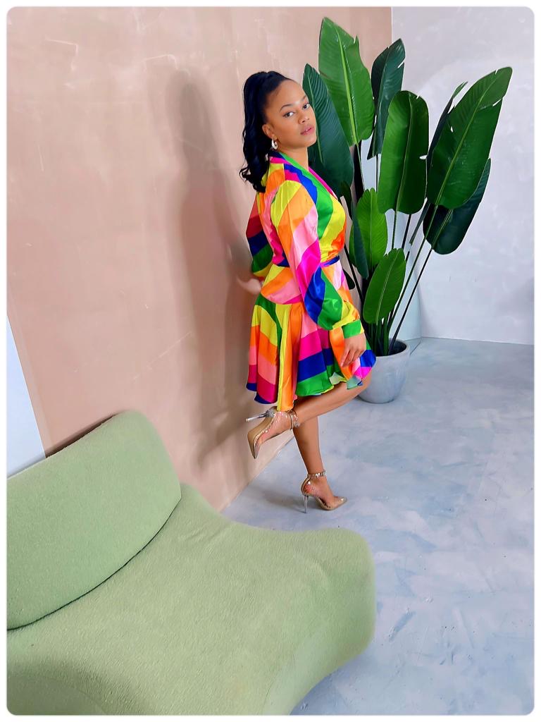 Colourful pattern satin dress
