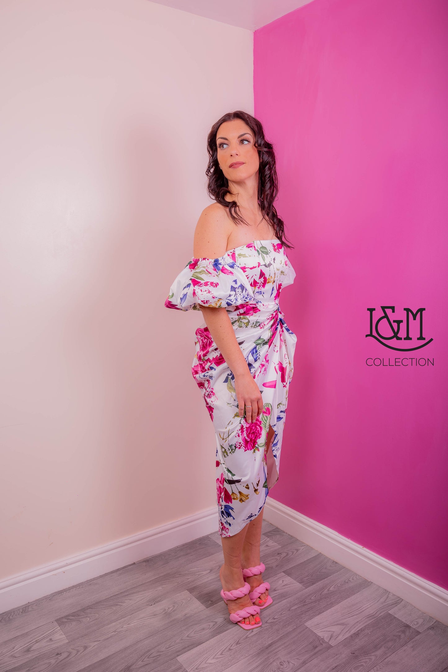 Lulu Corset Dress with Midi Draped Skirt and Volume Sleeve