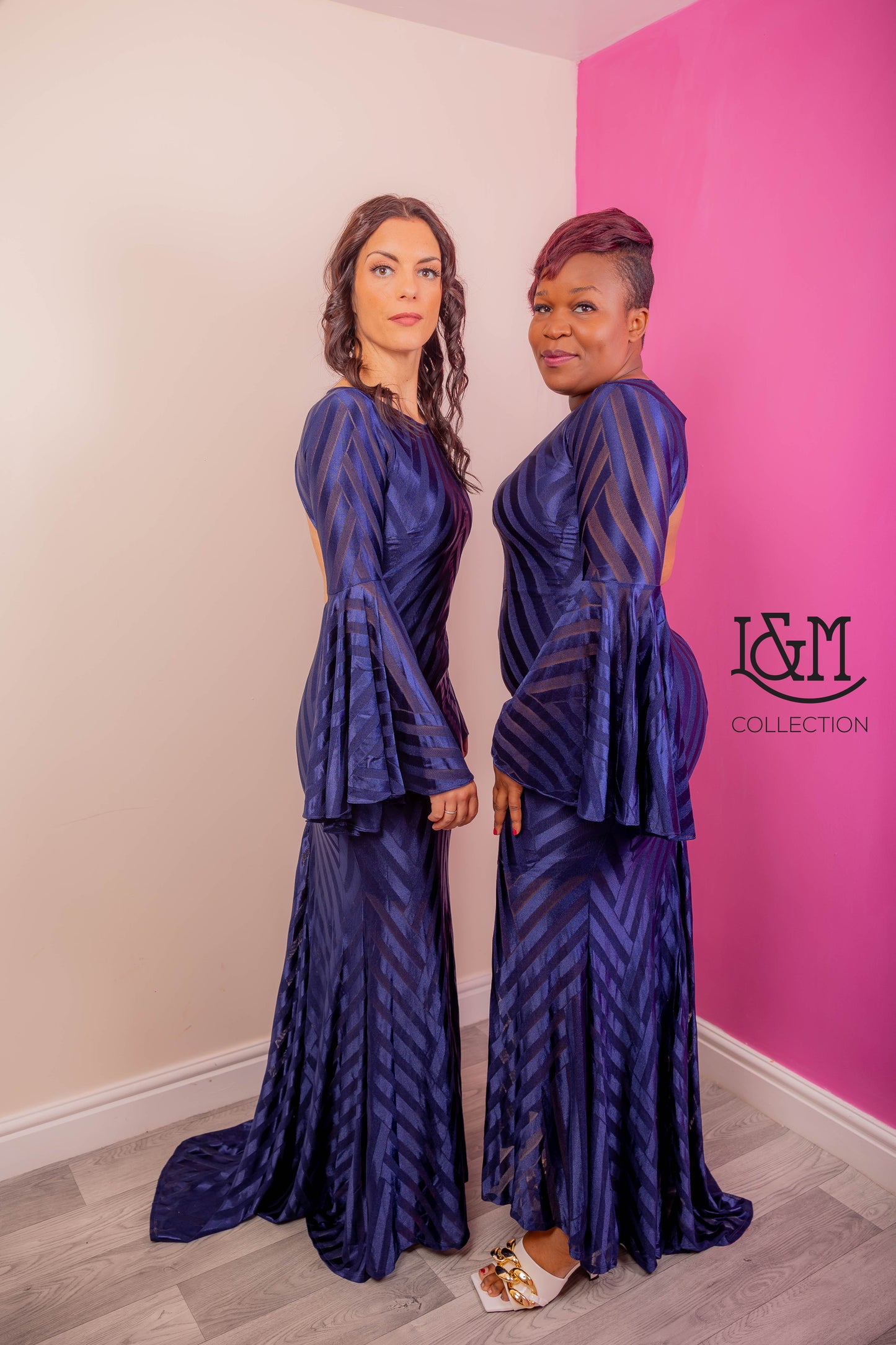 Tiana Maxi Dress with Drama Sleeves in Navy