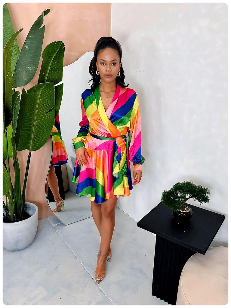 Colourful pattern satin dress