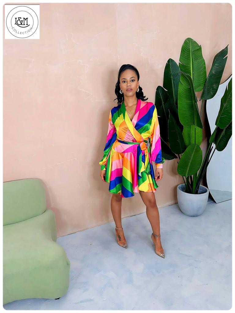 Colourful pattern satin dress