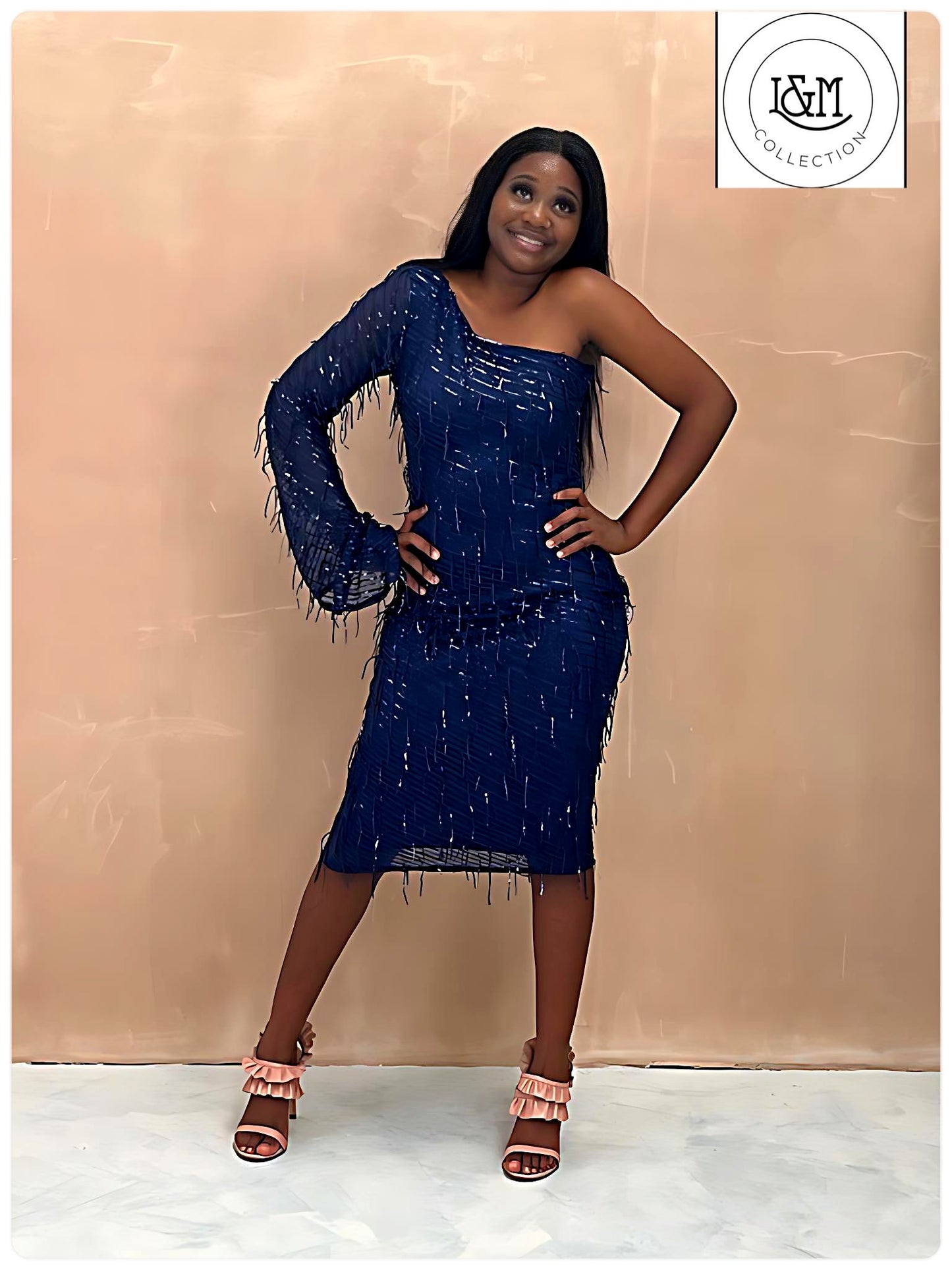 Blue Sequin Midi Dress