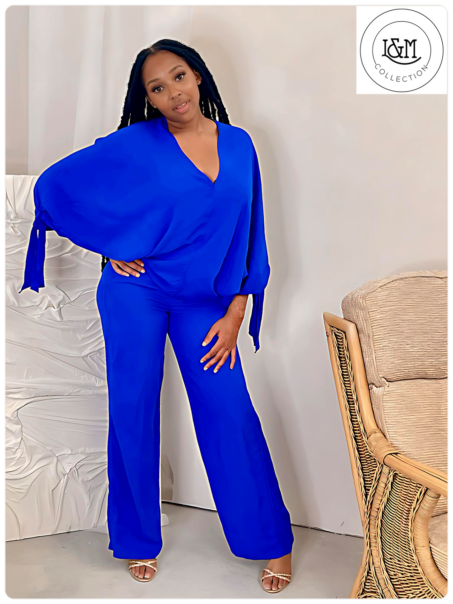 Blue Flowing Wide-Leg Trousers & Top Co-ord Set Size