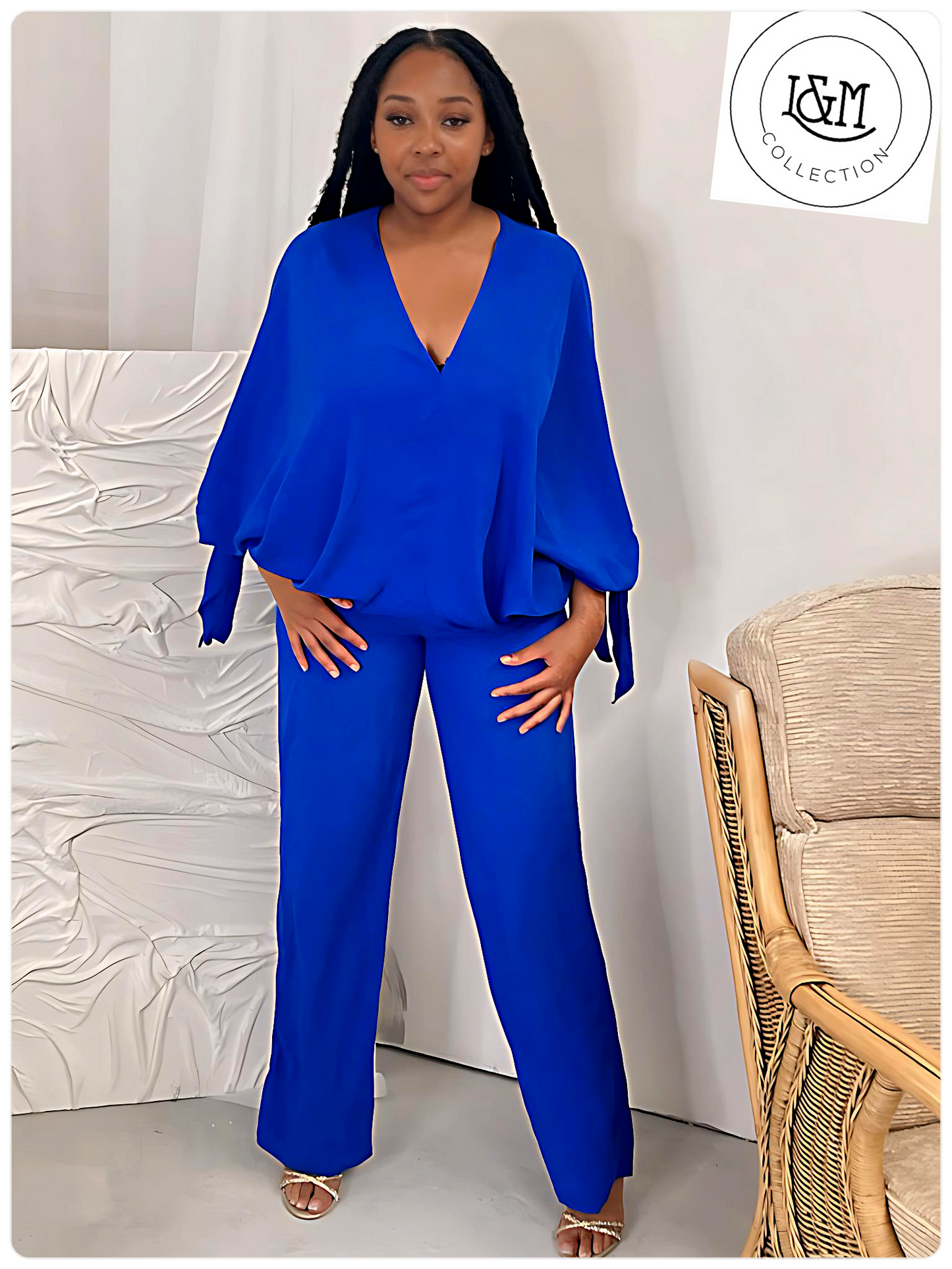 Blue Flowing Wide-Leg Trousers & Top Co-ord Set Size