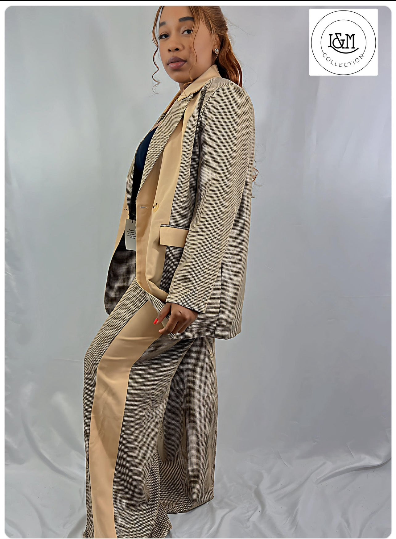 Irika oversized Co-ord with dogtooth panel in brown