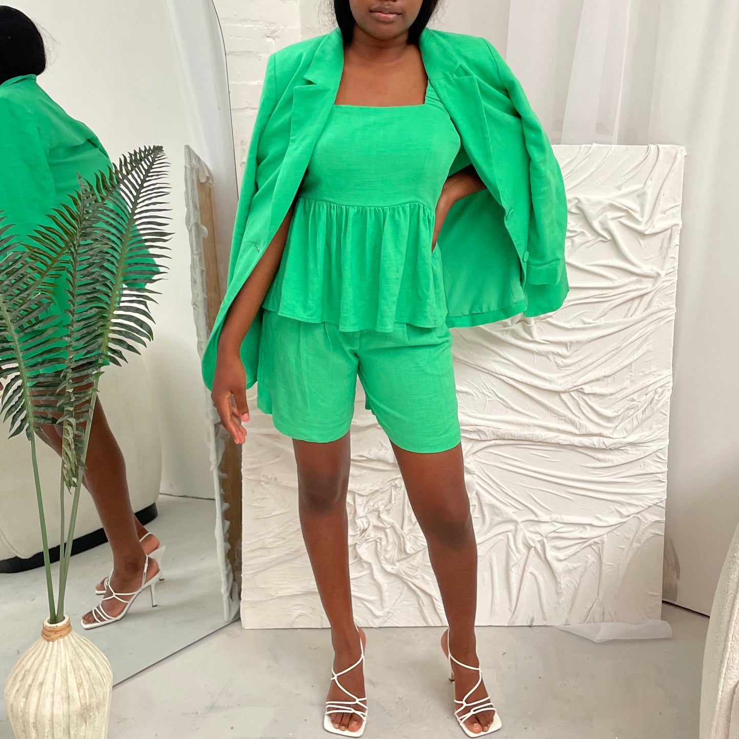 Linen Elegance Co-Ord Shorts in Green