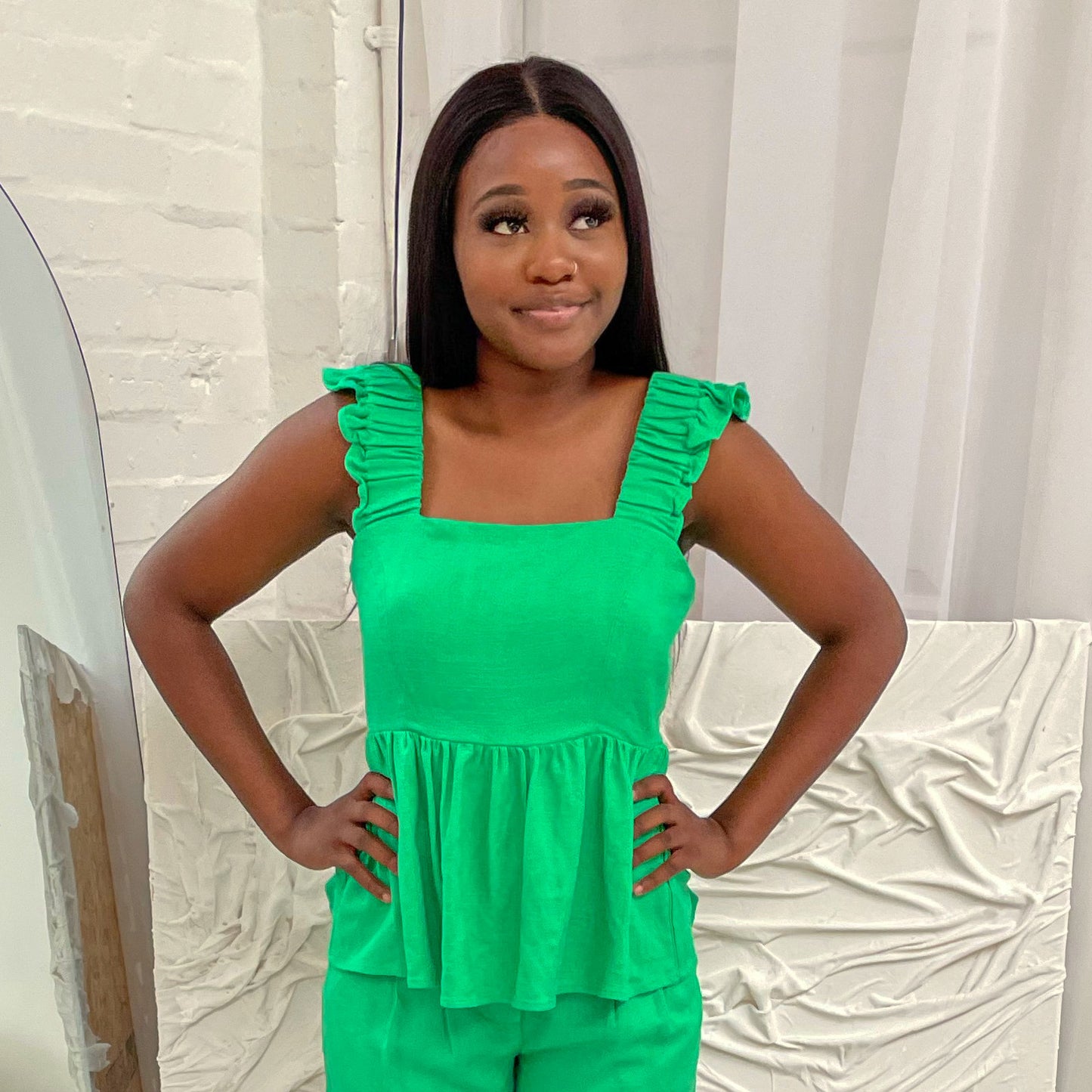 Linen Elegance Co-Ord Top in Green