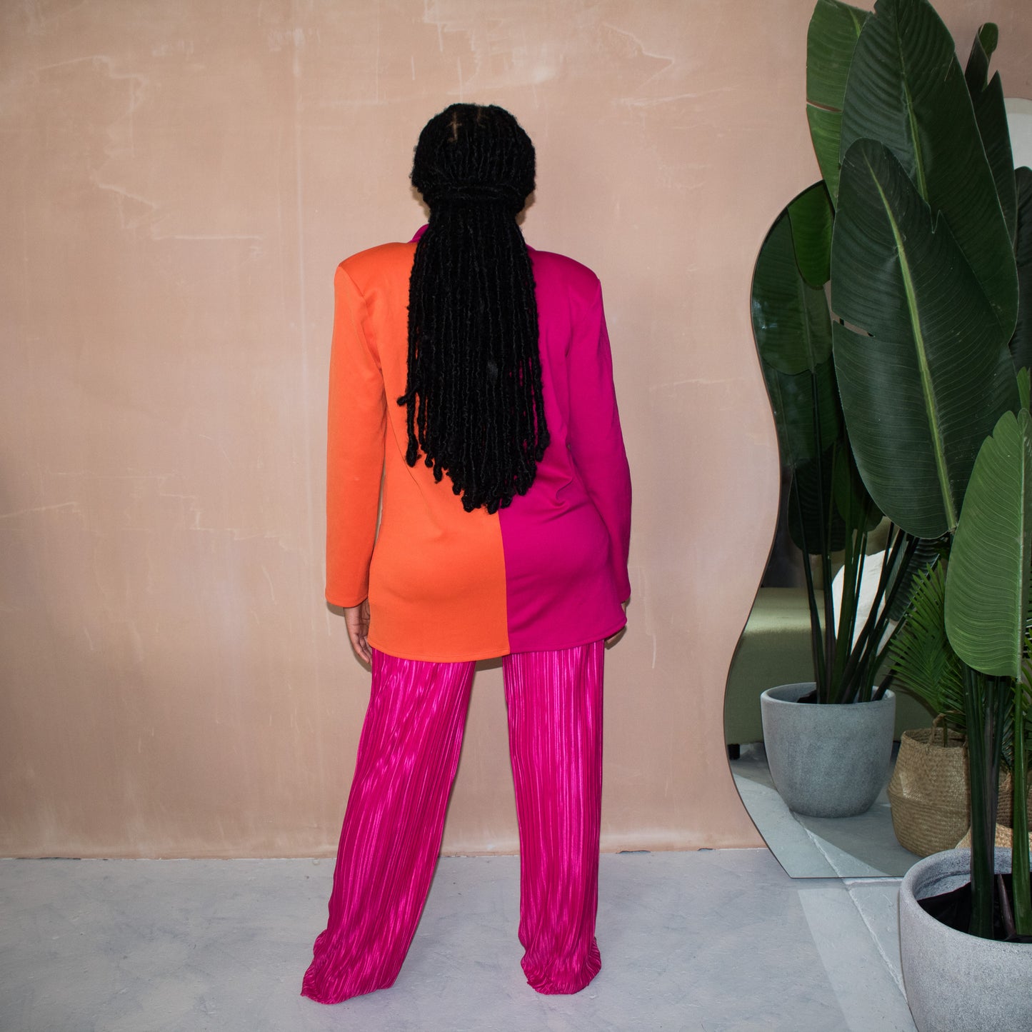 Pink & Orange Colour-Blocked Blazer with Co-ord pants