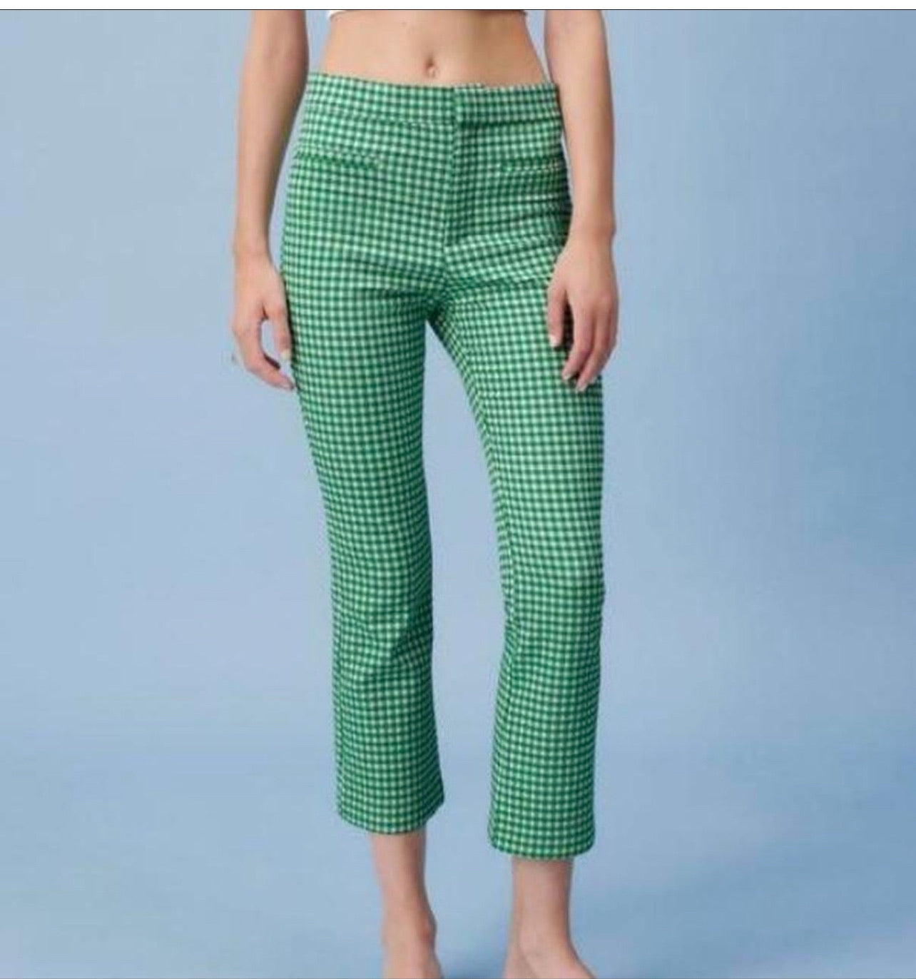 L&M: Gingham mini flared trousers in red and green Co-ord