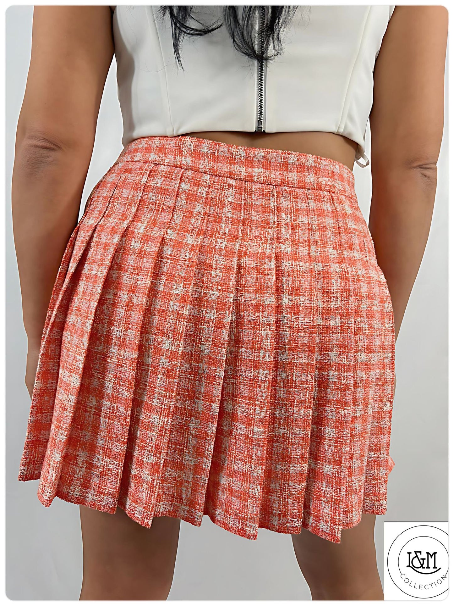 L&M Tweed checked pleated skirt