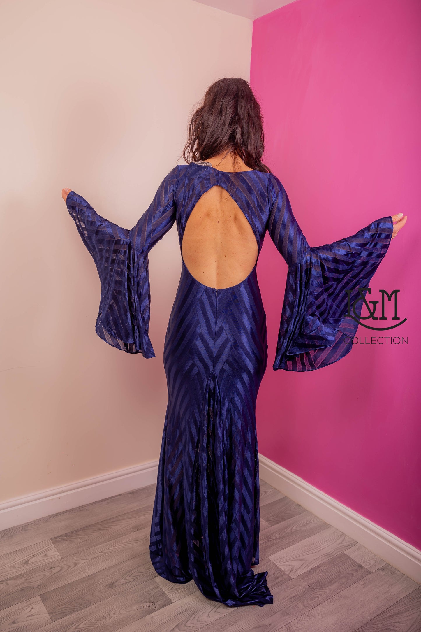 Tiana Maxi Dress with Drama Sleeves in Navy