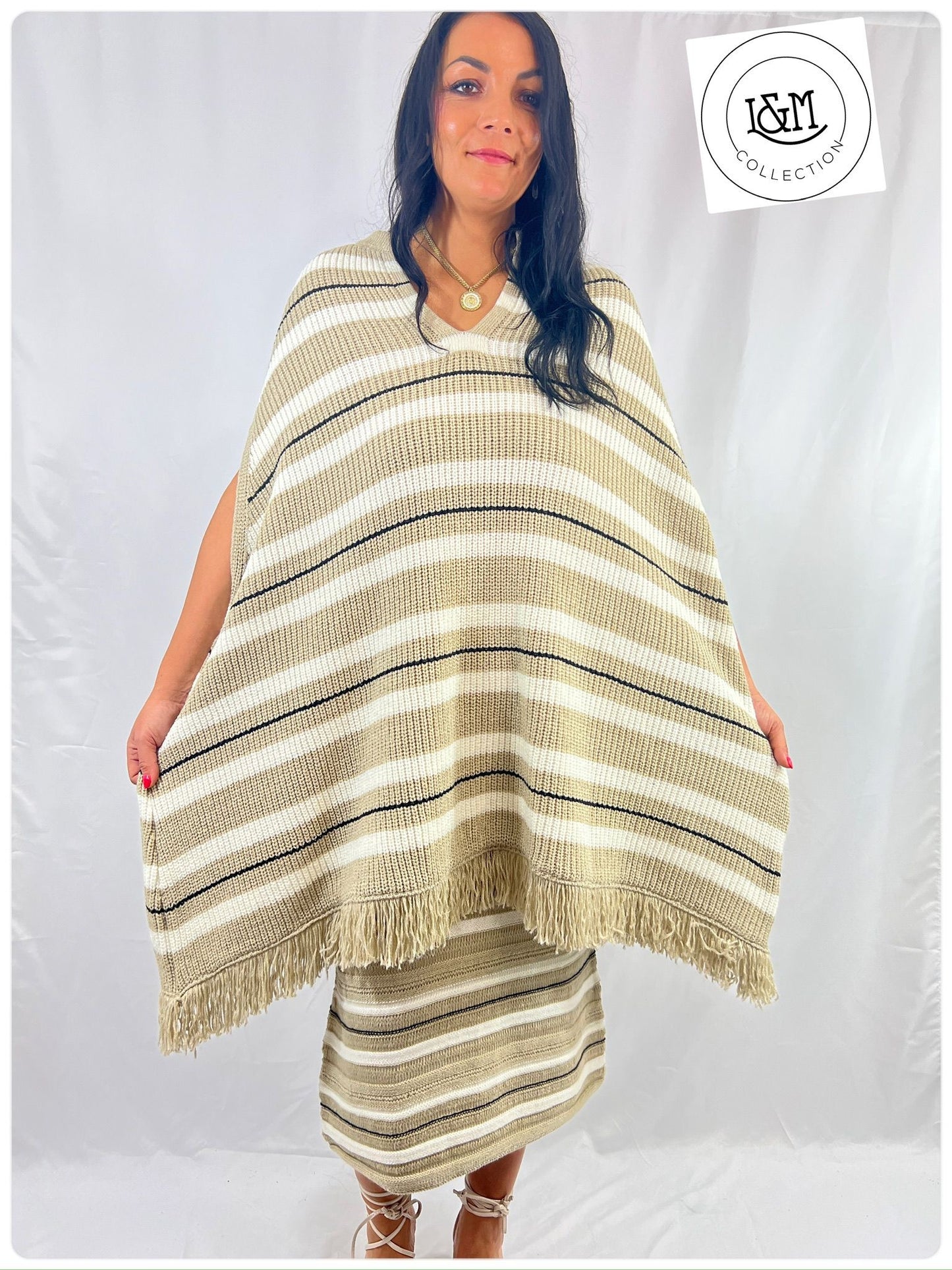 knitted poncho coord with skirt