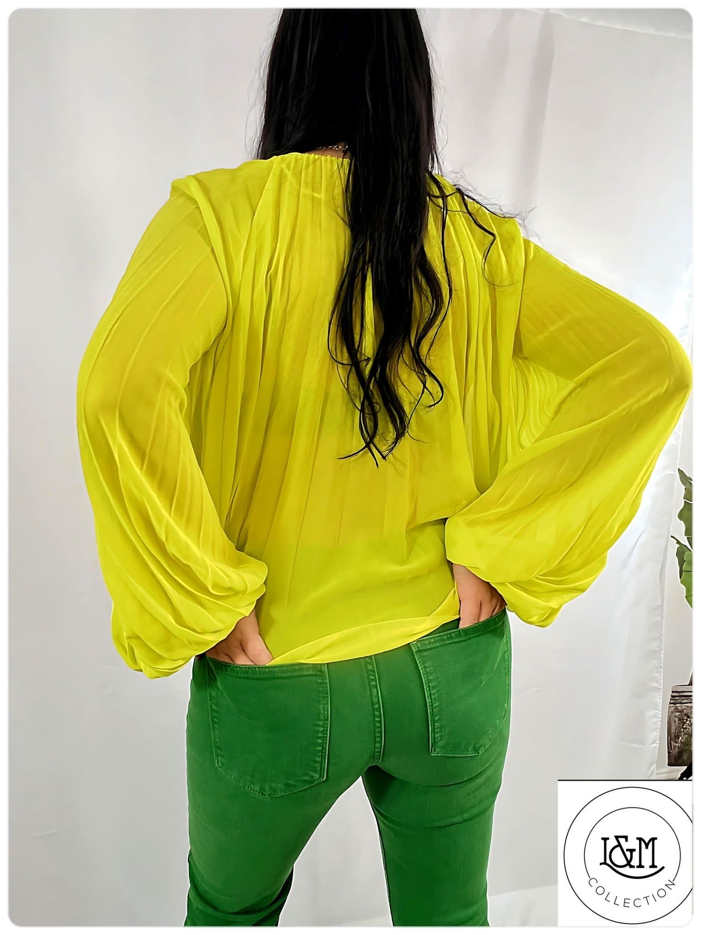 Lemon green chiffon blouse