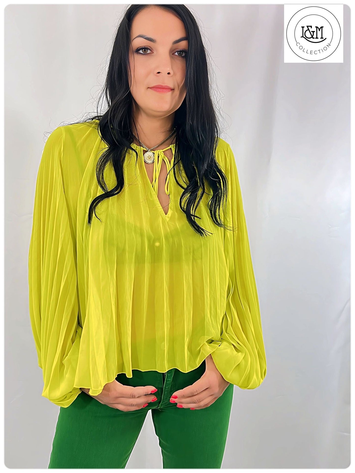 Lemon green chiffon blouse