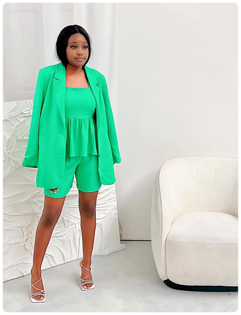 Linen Elegance Co-Ord Blazer in Green