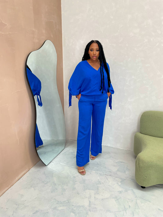 Blue Flowing Wide-Leg Trousers & Top Co-ord Set Size