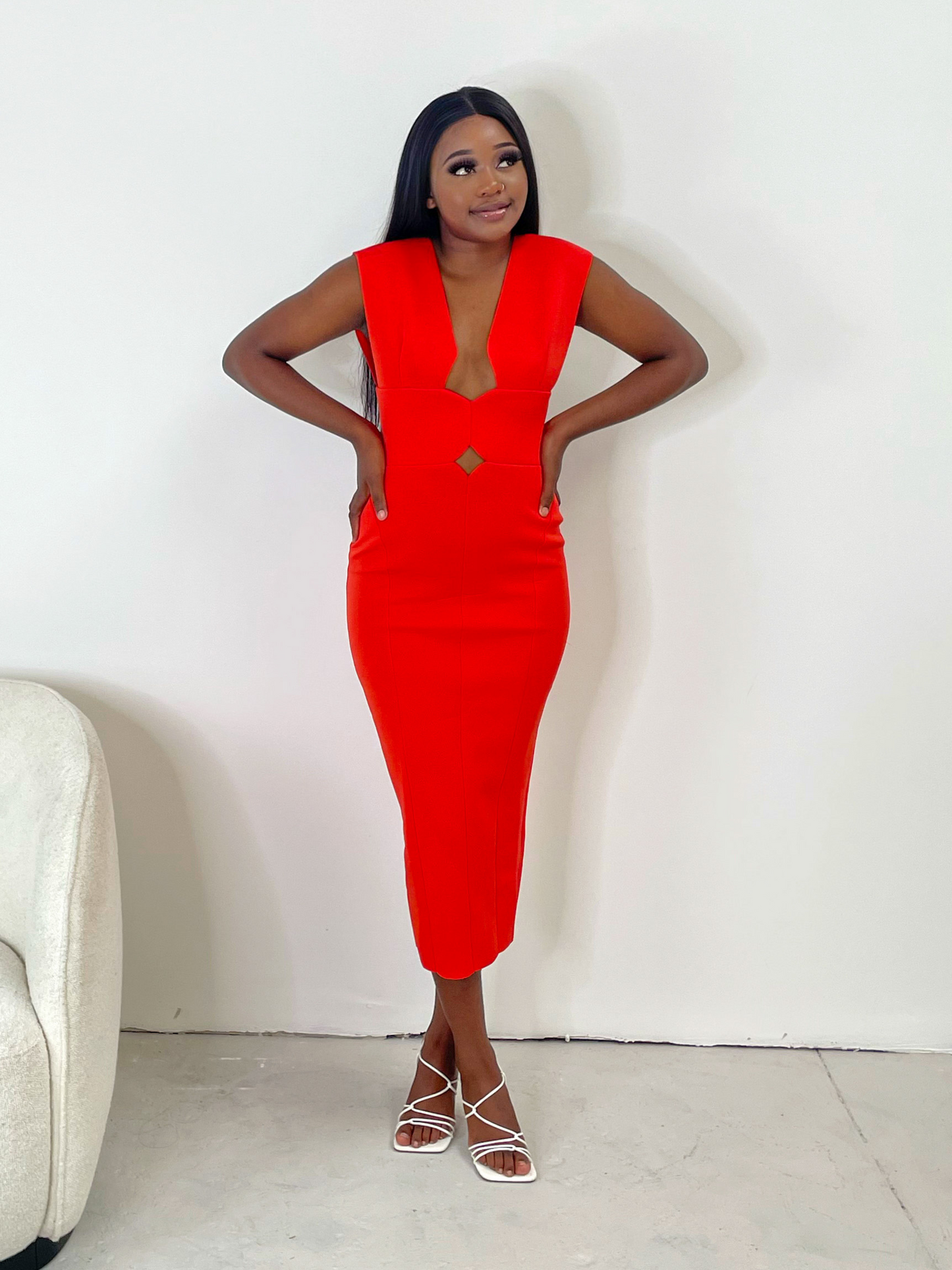 Meloe Bodycon Red Midi Dress